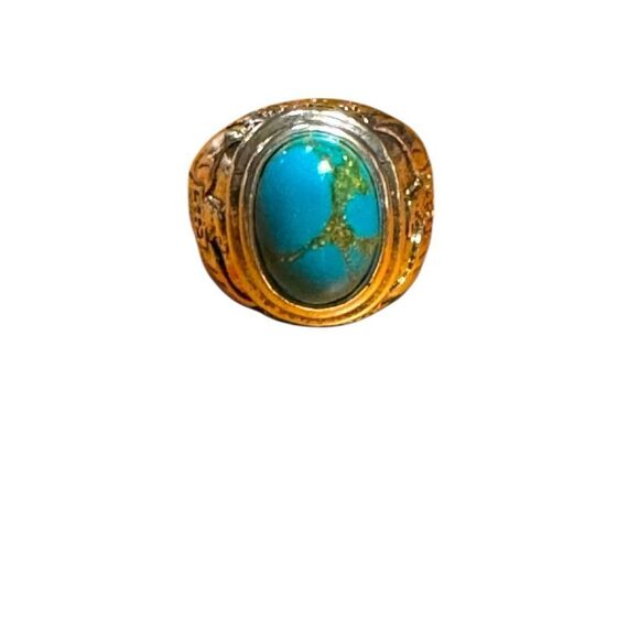 Fashion jewelry imitation turquoise and silver tone Ring size 8 - Picture 3 of 6